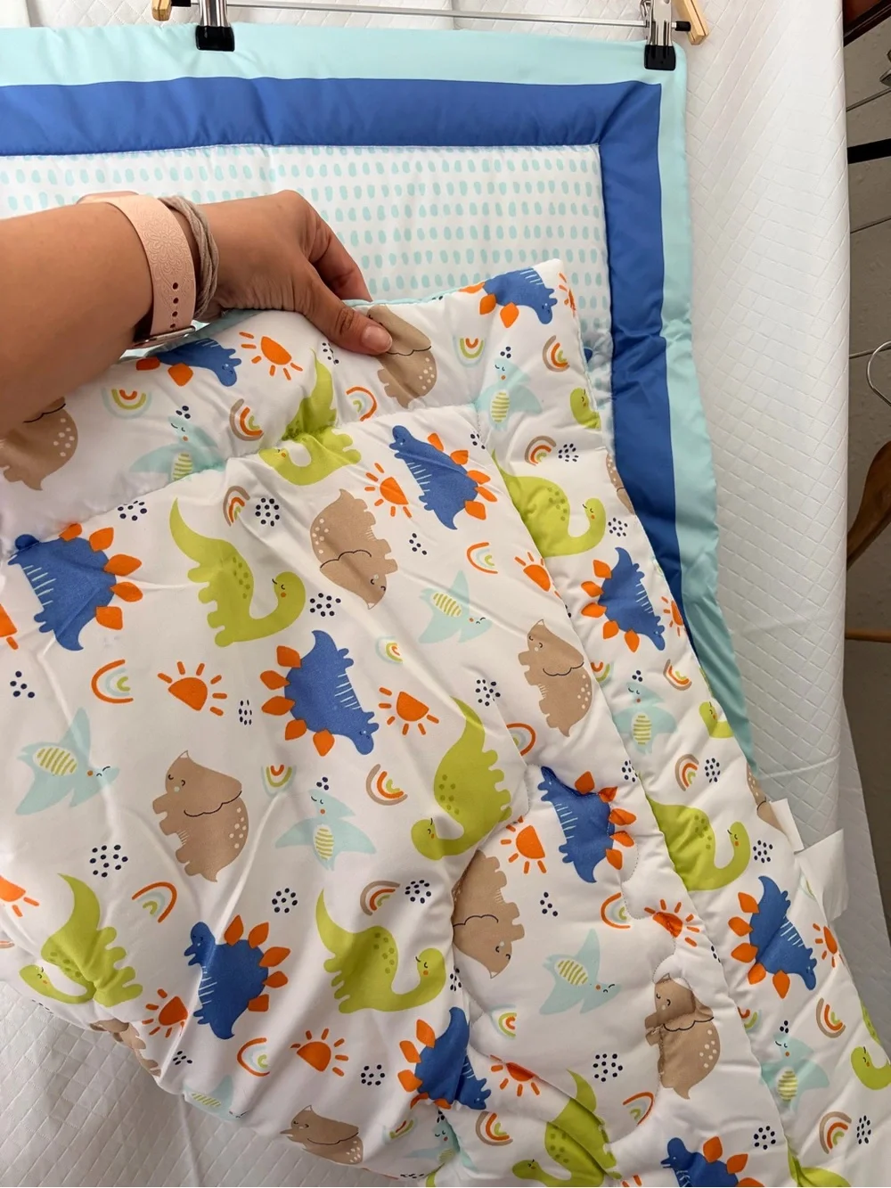 Baby Dinosaur & Elephant Quilted Throw Blanket - Blue & Green